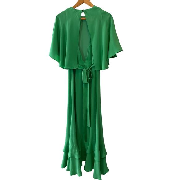 Alexis Green Silk Cateline Cape Sleeve Midi Dress Size M Formal Elegant - Picture 5 of 16